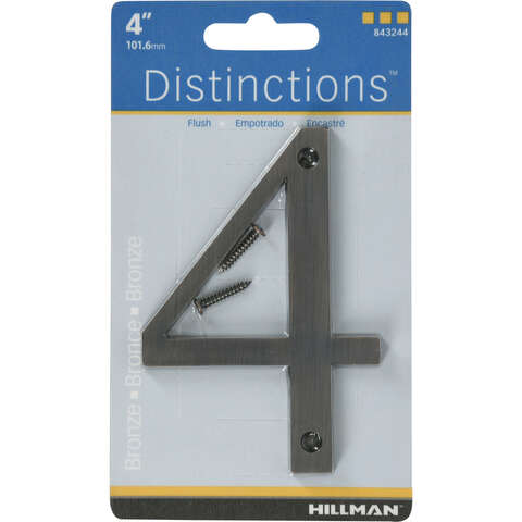 HILLMAN Distinctions 4 in. Bronze Zinc Die-Cast Screw-On Number 4 1 pc, Pack of 3