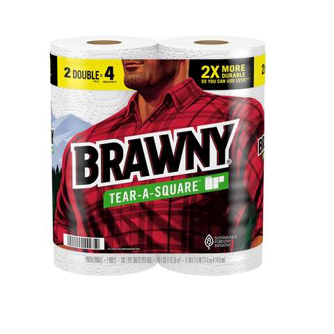 Brawny Tear-A-Square Paper Towels 100 sheet 2 ply 2 pk, Pack of 12