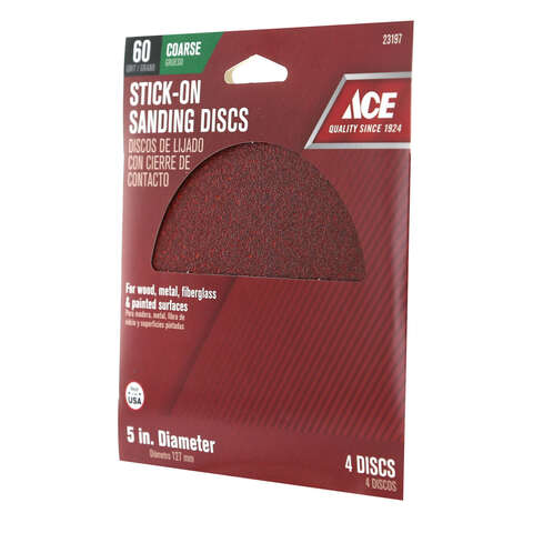 Ace 5 in. Aluminum Oxide Adhesive Sanding Disc 60 Grit Coarse 4 pk, Pack of 5