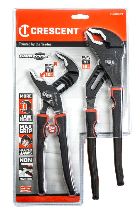 Crescent RT400SGSET2 Tongue and Groove Plier Set, Rubber/Steel, Black-Oxide