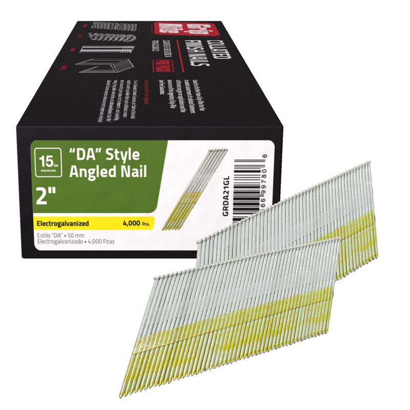 Grip-Rite 2 in. L X 15 Ga. Angled Strip Electro Galvanized Finish Nails 34 deg 4000 pk