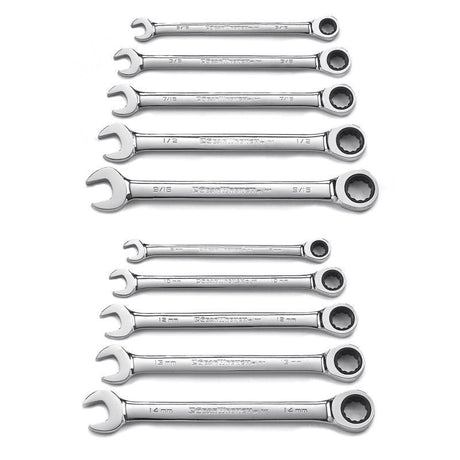 GEARWRENCH 12 Point Metric and SAE Ratcheting Combination Wrench Set 10 pc