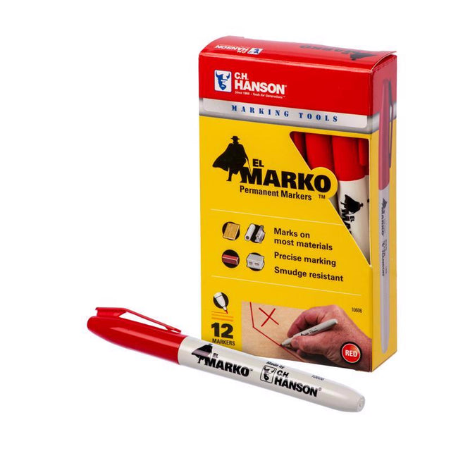 C.H. Hanson El Marko Red Medium Tip Permanent Marker 1 pk, Pack of 12