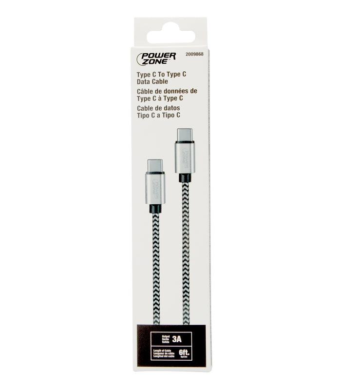 PowerZone KL-029X-2M-TYEP C Charging Cable, Type C, Type C, 6 ft L
