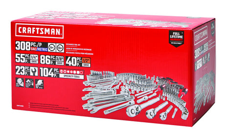 Craftsman 1/4, 3/8 and 1/2 in. drive Metric and SAE 6 and 12 Point Mechanic's Tool Set 308 pc