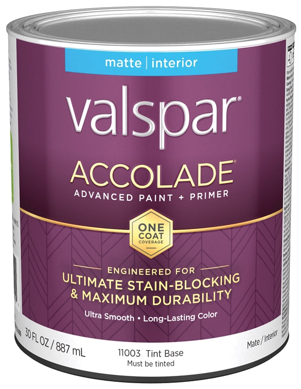 Accolade 1100 Series 028.0011003.005 Interior Paint and Primer, Tint, Matte, White, 1 qt Plastic Can