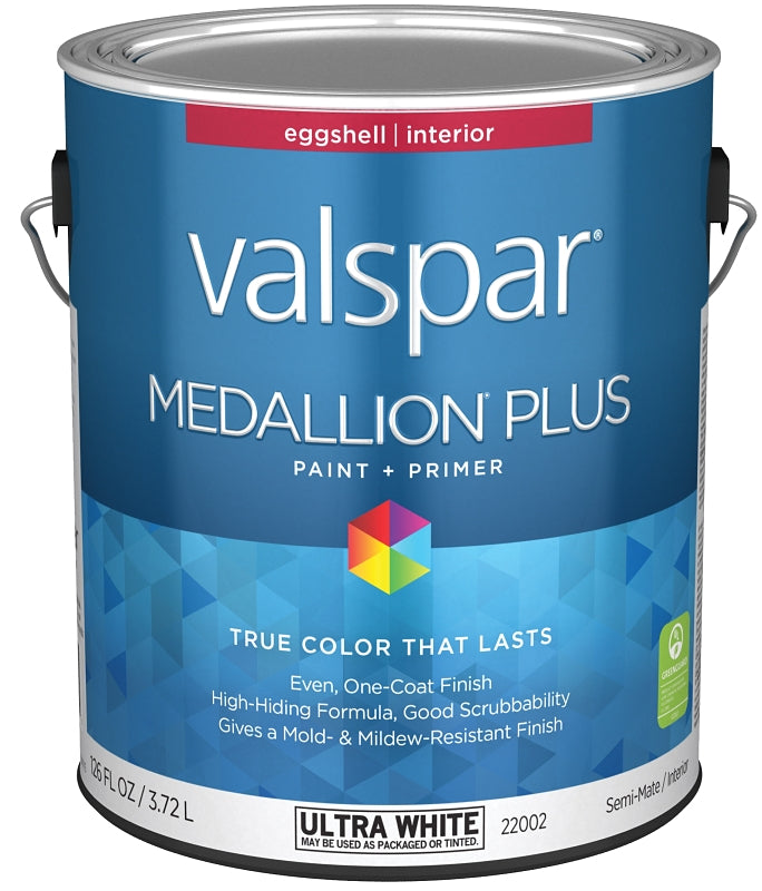 Medallion Plus 2200 Series 028.0022002.007 Interior Paint and Primer, Acrylic, Eggshell, Ultra White, 1 gal Metal Can, Pack of 4