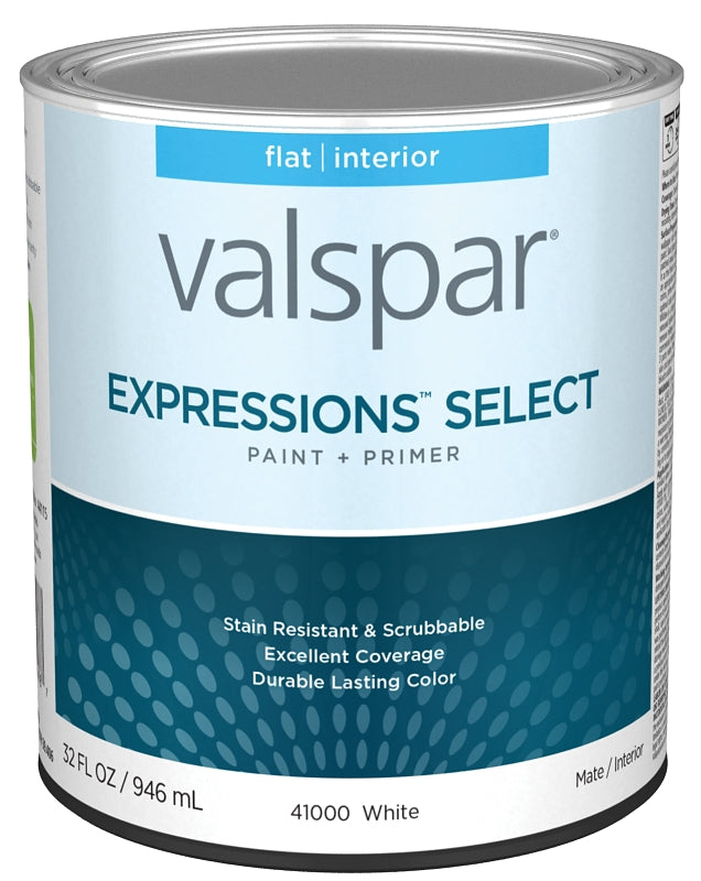 Expressions Select 4100 Series 028.0041000.005 Interior Paint and Primer, Acrylic, Flat, White, 1 qt Plastic Can
