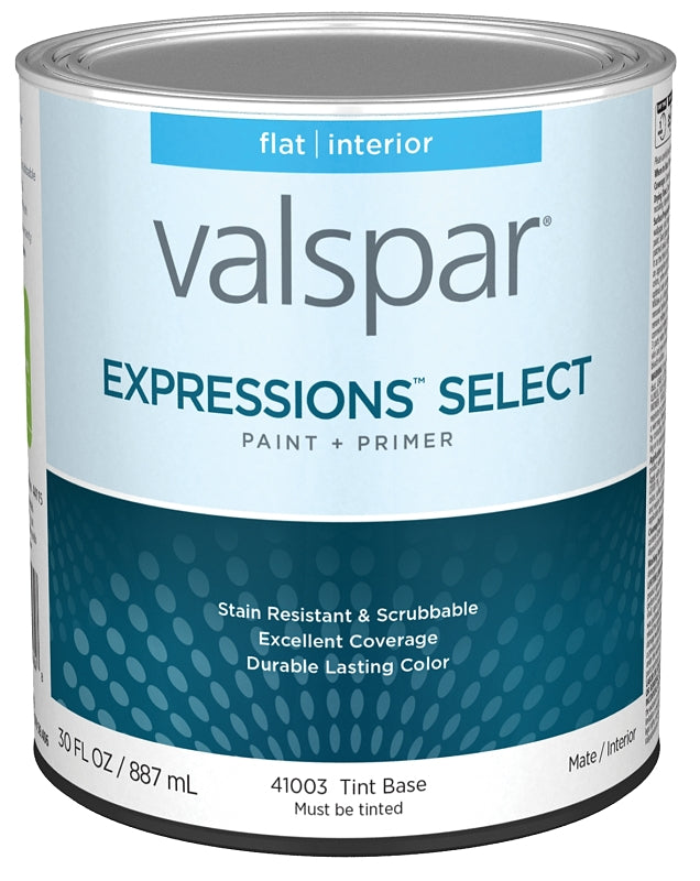 Expressions Select 4100 Series 028.0041003.005 Interior Paint and Primer, Tint, Flat, White, 1 qt Plastic Can