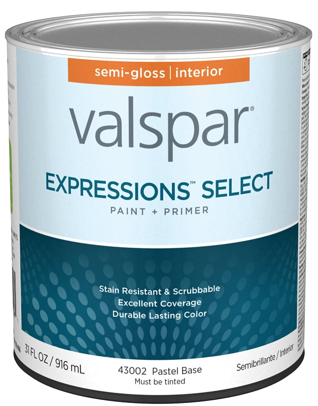 Expressions Select 4300 Series 028.0043002.005 Interior Paint and Primer, Pastel, Semi-Gloss, White, 1 qt Plastic Can
