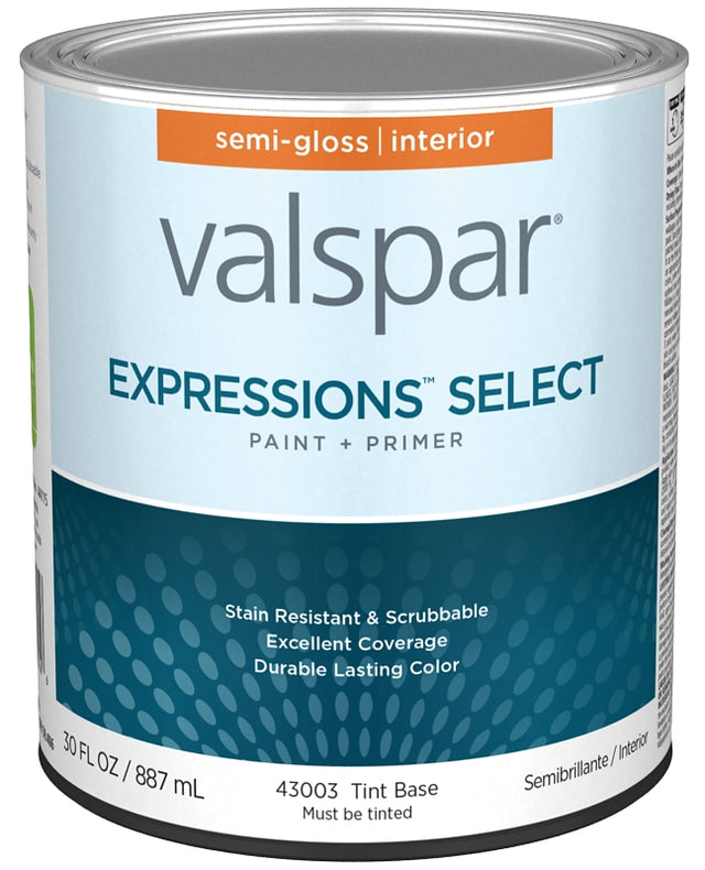 Expressions Select 4300 Series 028.0043003.005 Interior Paint and Primer, Tint, Semi-Gloss, White, 1 qt Plastic Can