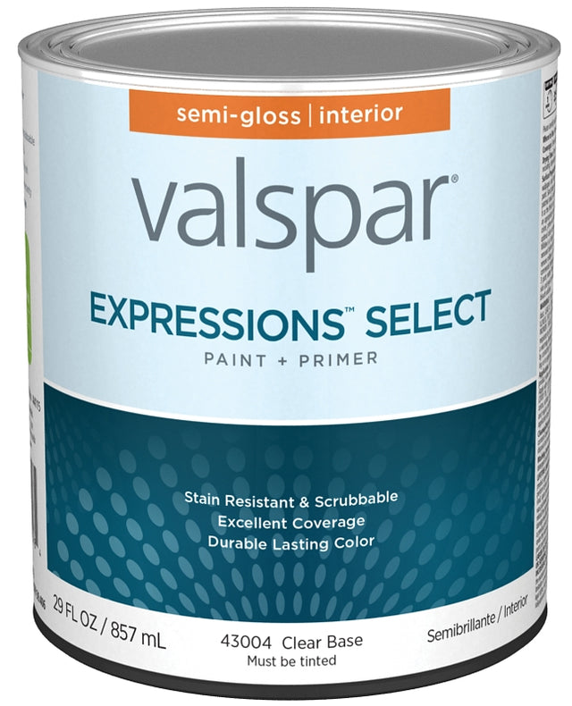 Expressions Select 4300 Series 028.0043004.005 Interior Paint and Primer, Water, Semi-Gloss, Clear, 1 qt Plastic Can