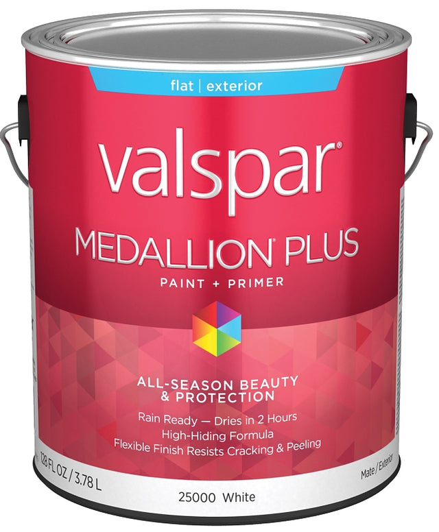 Medallion Plus 2500 Series 028.0025000.007 Exterior Paint and Primer, Acrylic, Flat, White, 1 gal Plastic Can, Pack of 4