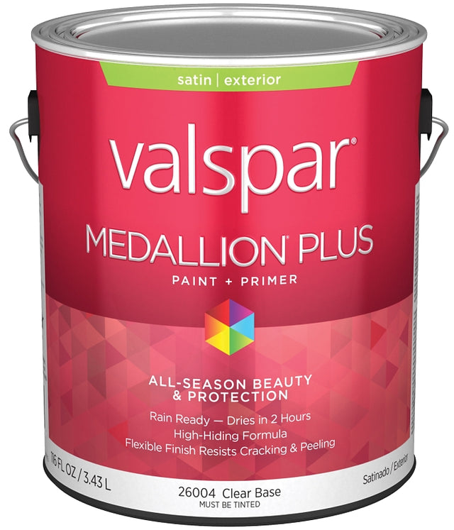 Medallion Plus 2600 Series 028.0026004.007 Exterior Paint and Primer, Water, Satin, Clear, 1 gal Plastic Can, Pack of 4
