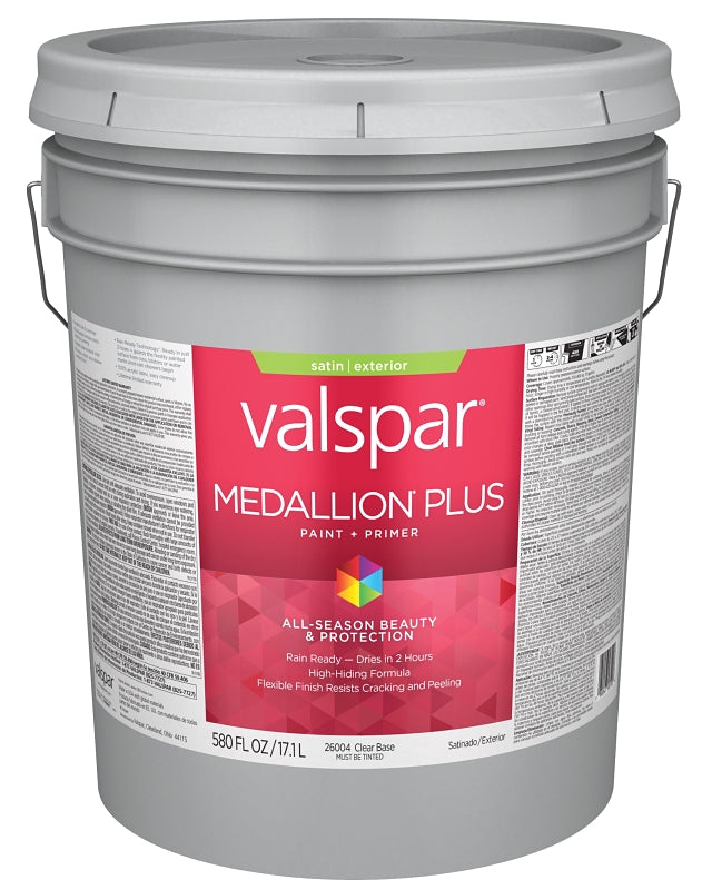 Medallion Plus 2600 Series 028.0026004.008 Exterior Paint and Primer, Water, Satin, Clear, 5 gal Plastic Pail