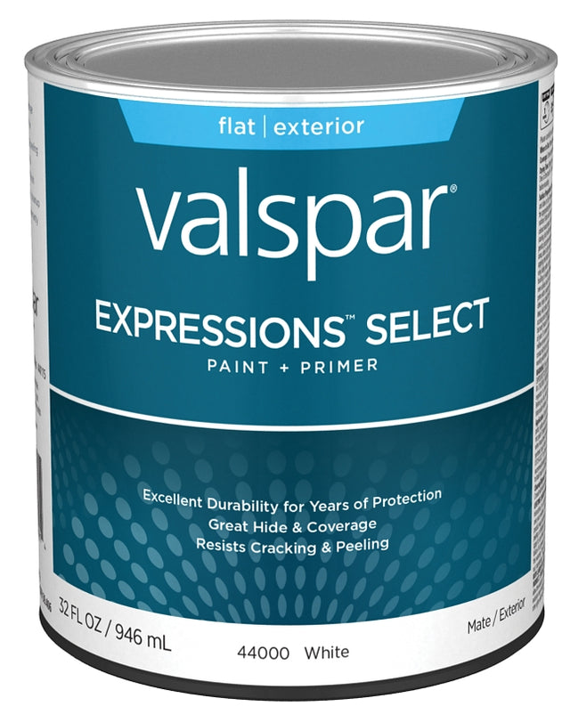 Expressions Select 4400 Series 028.0044000.005 Exterior Paint, Water, Flat, White, 1 qt Plastic Can