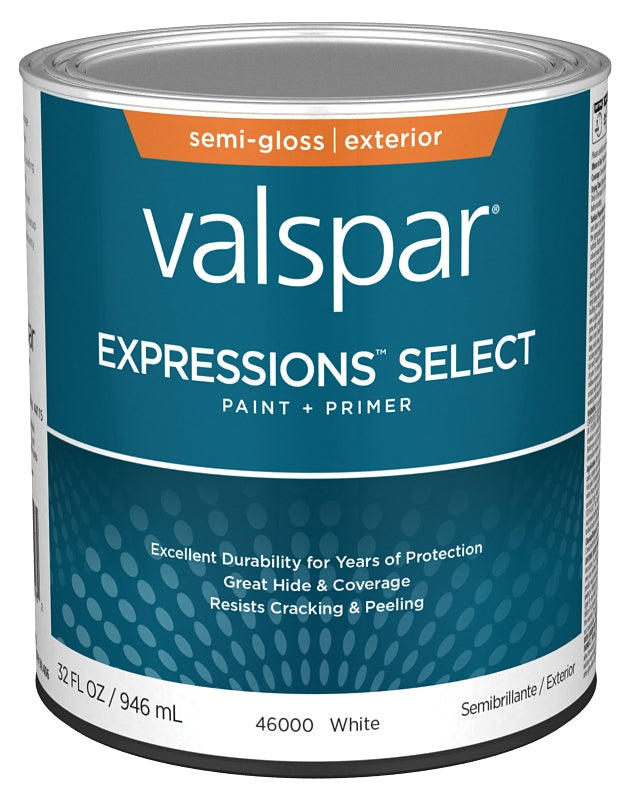 Expressions Select 4600 Series 028.0046000.005 Exterior Paint, Acrylic, Semi-Gloss, White, 1 qt Plastic Can