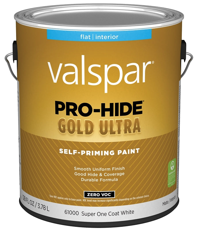 Pro-Hide Gold Ultra 6100 Series 028.0061000.007 Interior Self-Priming Paint, Acrylic, Flat, Super One Coat White, 1 gal, Pack of 4