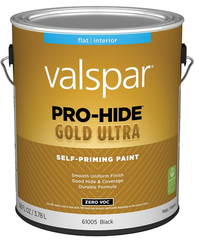 Pro-Hide Gold Ultra 6100 Series 028.0061005.007 Interior Self-Priming Paint, Acrylic, Flat, Black, 1 gal Plastic Can, Pack of 4