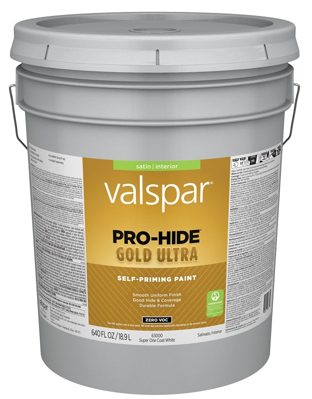 Pro-Hide Gold Ultra 6300 Series 028.0063000.008 Interior Self-Priming Paint, Acrylic, Satin, Super One Coat White, 5 gal
