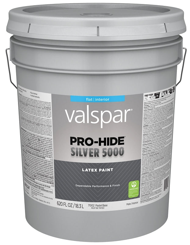 Pro-Hide Silver 5000 7100 Series 028.0071002.008 Interior Paint, Pastel, Flat, White, 5 gal Metal Pail