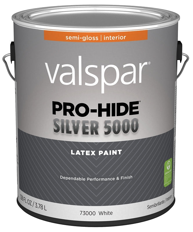Pro-Hide Silver 5000 7300 Series 028.0073000.007 Interior Paint, Water, Semi-Gloss, White, 1 gal Plastic Can, Pack of 4