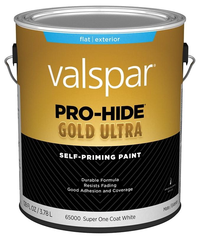 Pro-Hide Gold Ultra 6500 Series 028.0065000.007 Exterior Self-Priming Paint, Acrylic, Flat, Super One Coat White, 1 gal, Pack of 4