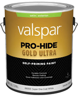 Valspar Pro-Hide Gold Ultra 6600 028.0066000.007 Latex Paint, Acrylic Base, Satin Sheen, Super One Coat White, 1 gal, Pack of 4