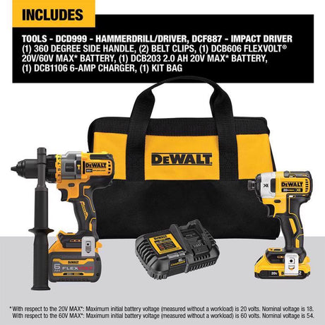 DeWalt 20V MAX Cordless Brushless 2 Tool Hammer Drill and Impact Driver Kit