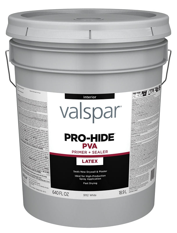 Valspar PRO-HIDE 91112 Series 028.0091112.008 Interior PVA Primer, White, 5 gal Pail