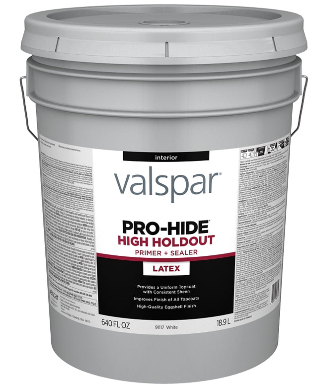 Valspar PRO-HIDE 91117 Series 028.0091117.008 Interior High-Holdout Primer, Eggshell, White, 5 gal Pail