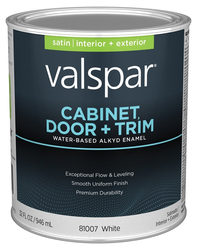 Valspar 8100 Series 028.0081007.007 Cabinet, Door and Trim Enamel Paint, Water Base, Satin Sheen, White Base, 1 gal, Pack of 4