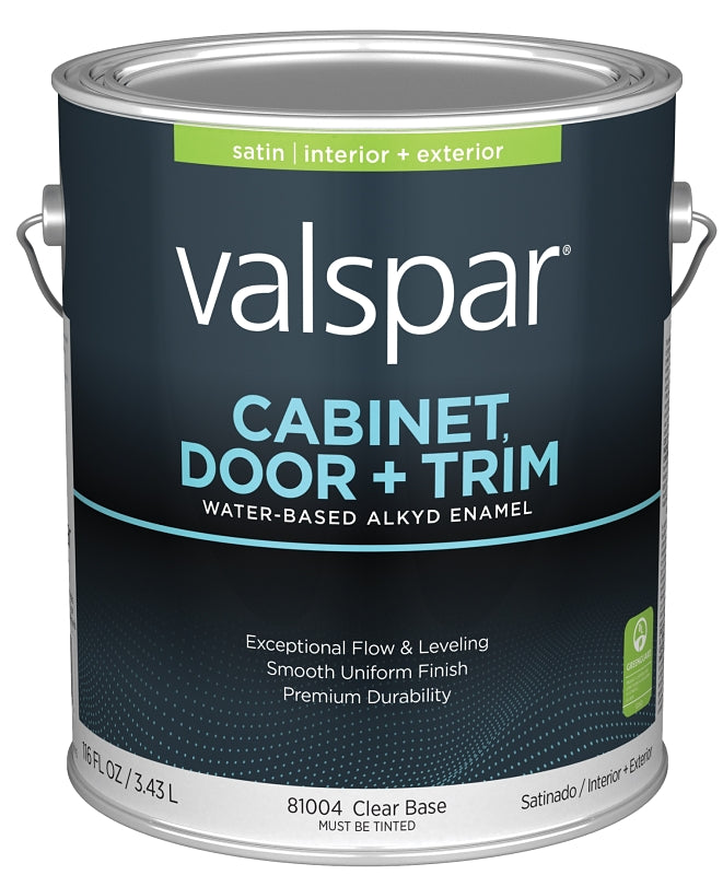 Valspar 8100 Series 028.0081004.007 Cabinet, Door and Trim Enamel Paint, Water Base, Satin Sheen, Clear Base, 1 gal, Pack of 4