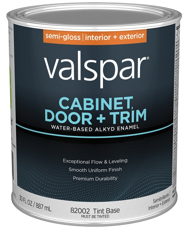 Valspar 8200 Series 028.0082002.005 Cabinet, Door and Trim Enamel Paint, Water Base, Semi-Gloss Sheen, Tint Base, 1 qt