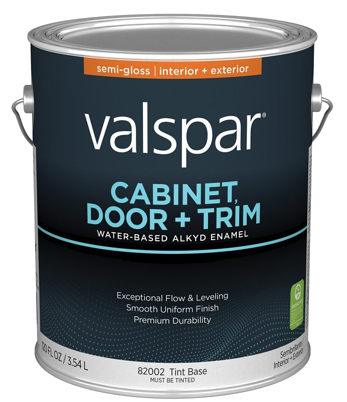 Valspar 8200 Series 028.0082002.007 Cabinet, Door and Trim Enamel Paint, Water Base, Semi-Gloss Sheen, Tint Base, 1 gal, Pack of 4