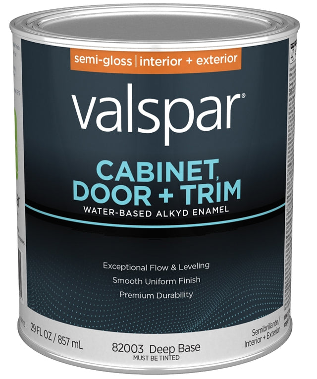 Valspar 8200 Series 028.0082003.005 Cabinet, Door and Trim Enamel Paint, Water Base, Semi-Gloss Sheen, Deep Base, 1 qt