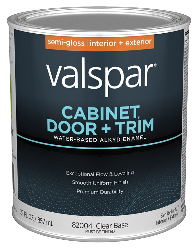 Valspar 8200 Series 028.0082004.005 Cabinet, Door and Trim Enamel Paint, Water Base, Semi-Gloss Sheen, Clear Base, 1 qt