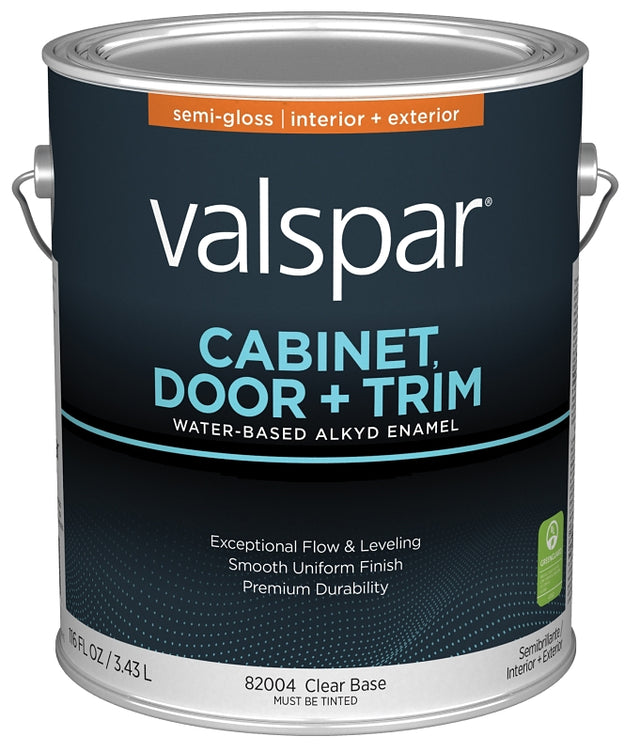 Valspar 8200 Series 028.0082004.007 Cabinet, Door and Trim Enamel Paint, Water Base, Semi-Gloss Sheen, Clear Base, 1 gal, Pack of 4