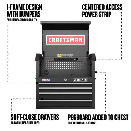 Craftsman S2000 26 in. 4 drawer Steel Tool Chest 24.7 in. H X 16 in. D