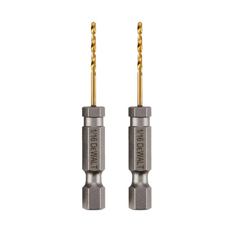 DeWalt Impact Ready 1/16 in. X 2-1/4 in. L Titanium Nitride Drill Bit Hex Shank 2 pc
