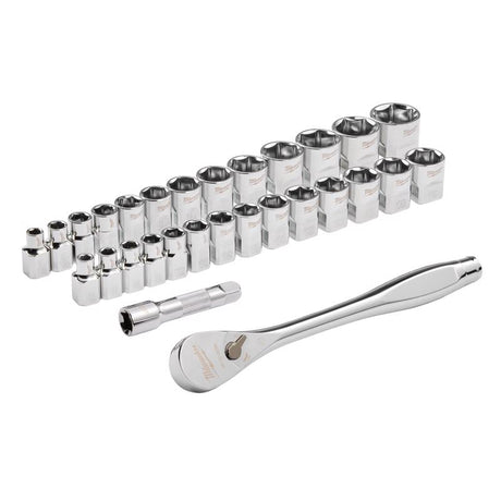 Milwaukee 3/8 in. drive Metric and SAE 29 Piece Mechanics Ratchet and Socket Set 90 teeth