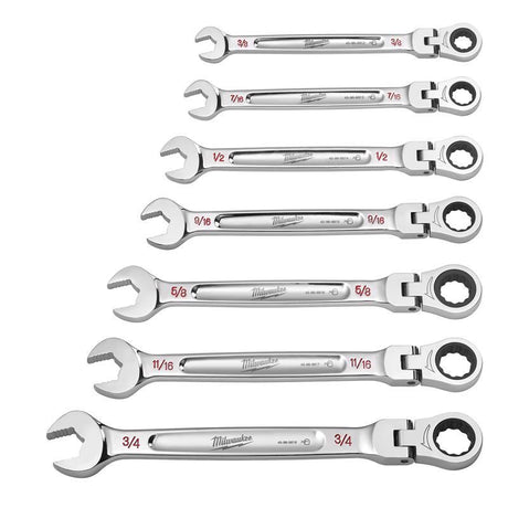 Milwaukee SAE Ratcheting Flex Head Combination Wrench Set 7 pc