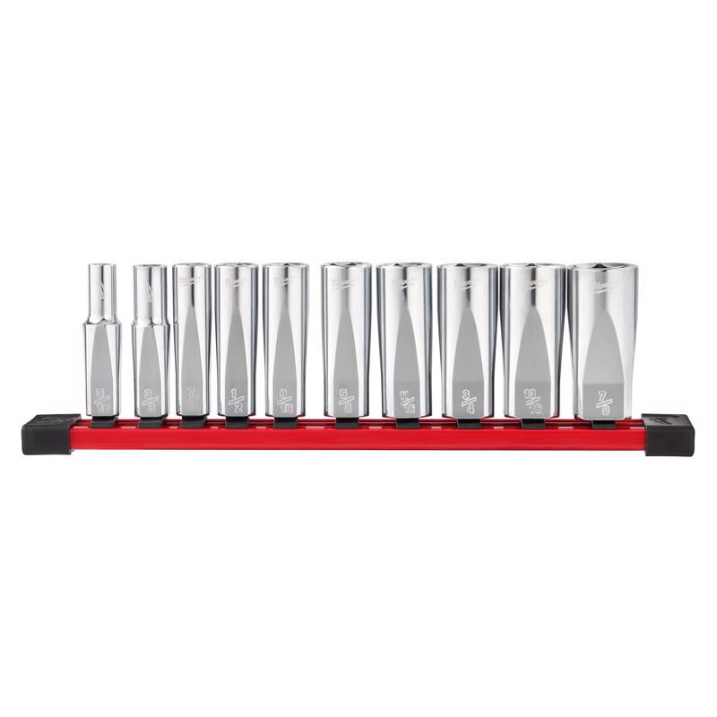 Milwaukee 3/8 in. drive SAE 6 Point Chrome Deep Well Socket Set 10 pc
