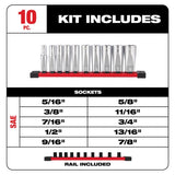 Milwaukee 3/8 in. drive SAE 6 Point Chrome Deep Well Socket Set 10 pc