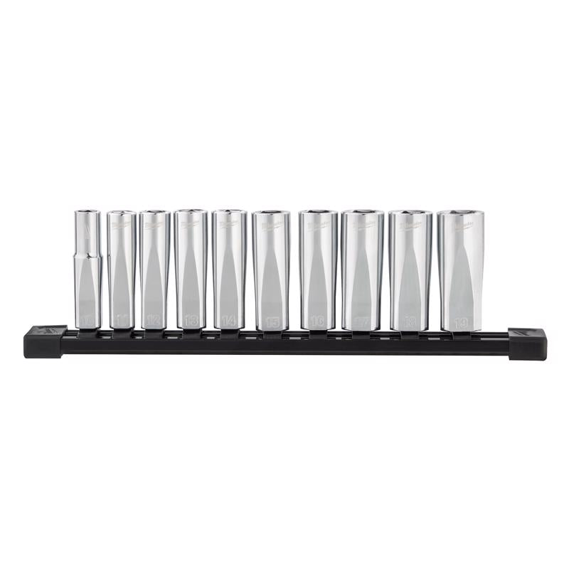 Milwaukee 3/8 in. drive Metric 6 Point Chrome Deep Well Socket Set 10 pc