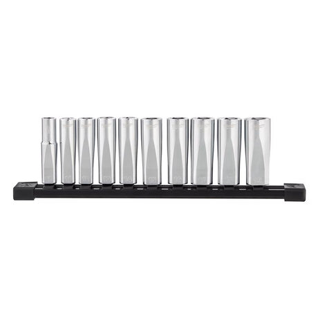 Milwaukee 3/8 in. drive Metric 6 Point Chrome Deep Well Socket Set 10 pc