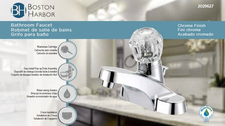 Boston Harbor F4510042CP Lavatory Faucet, 1.2 gpm, 1-Handle, 3-Faucet Hole, Metal/Plastic, Chrome Plated