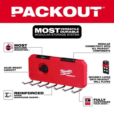 Milwaukee Packout Shop Storage Medium Black/Red Plastic 9.5 in. L Hook Rack 25 lb 1 pk