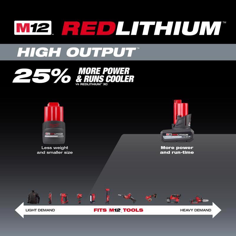 Milwaukee M12 RedLithium XC 5 Ah Lithium-Ion High Output Battery Pack 1 pc