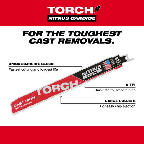 Milwaukee Torch Sawzall 12 in. Carbide Blade 8 TPI 1 blade